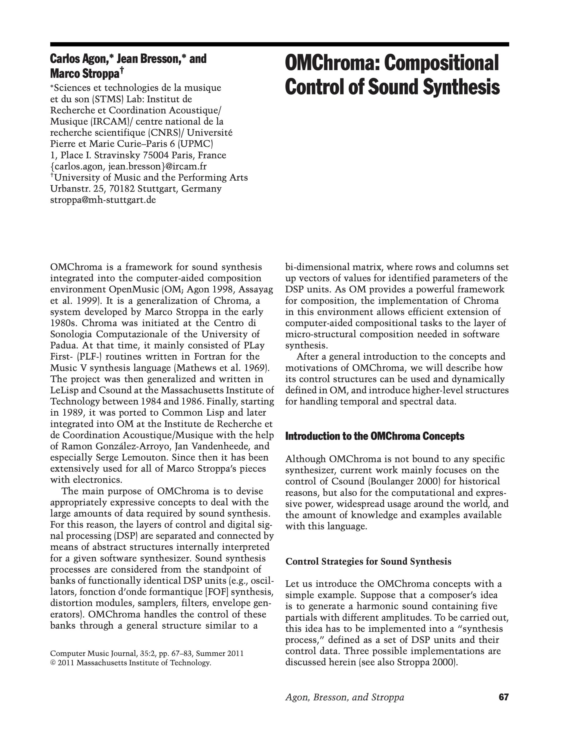 OMChroma: Compositional Control of Sound Synthesis