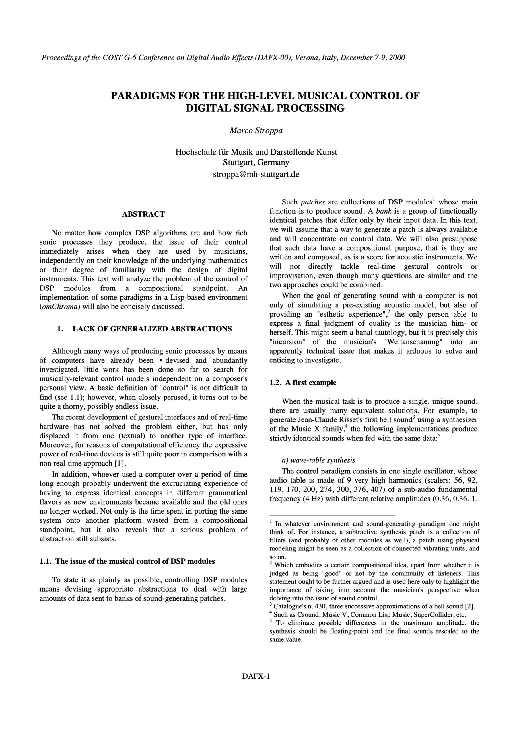 Paradigms for the High-Level Musical Control of Digital Signal Processing