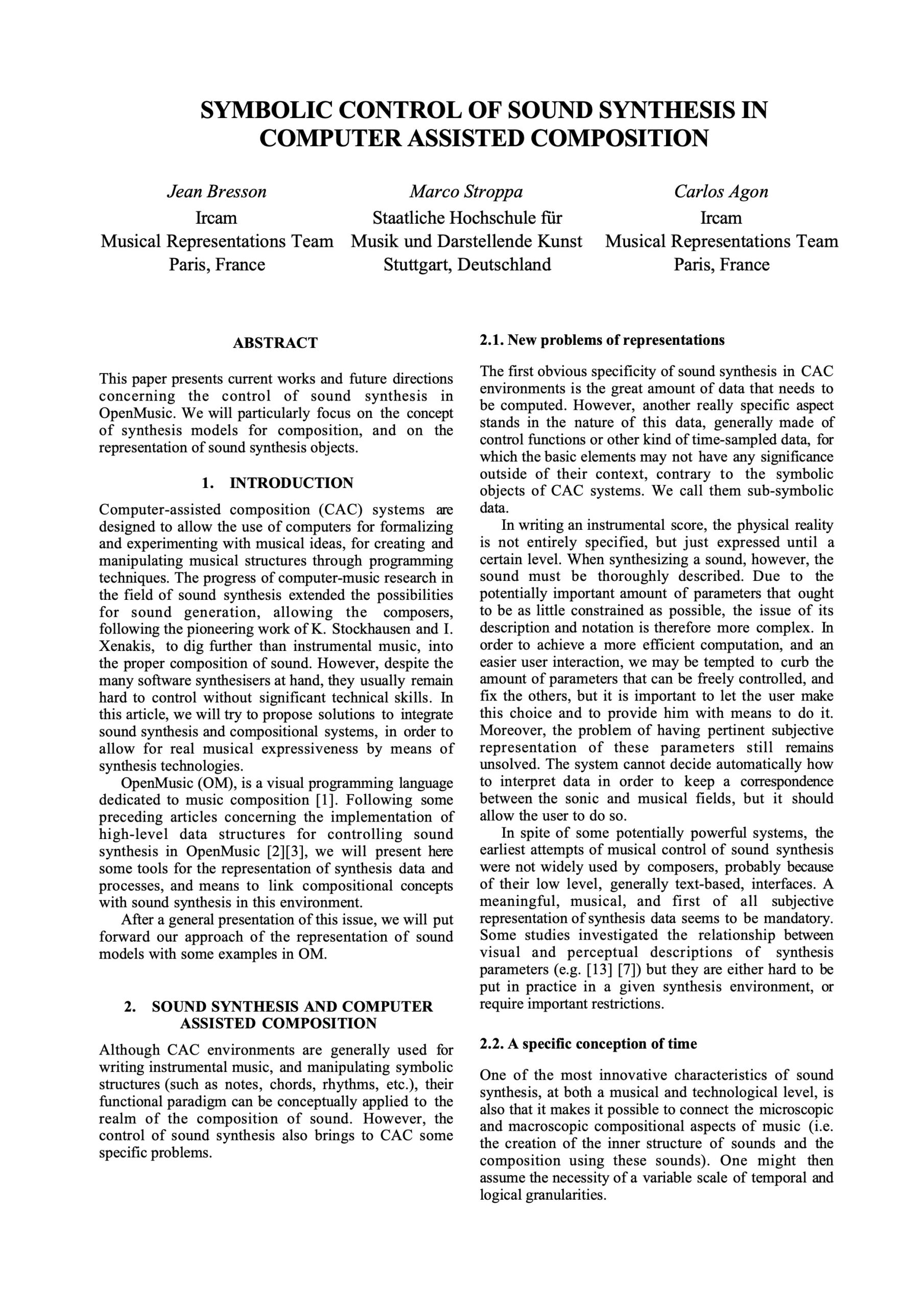 Symbolic Control of Sound Synthesis in Computer Assisted Composition